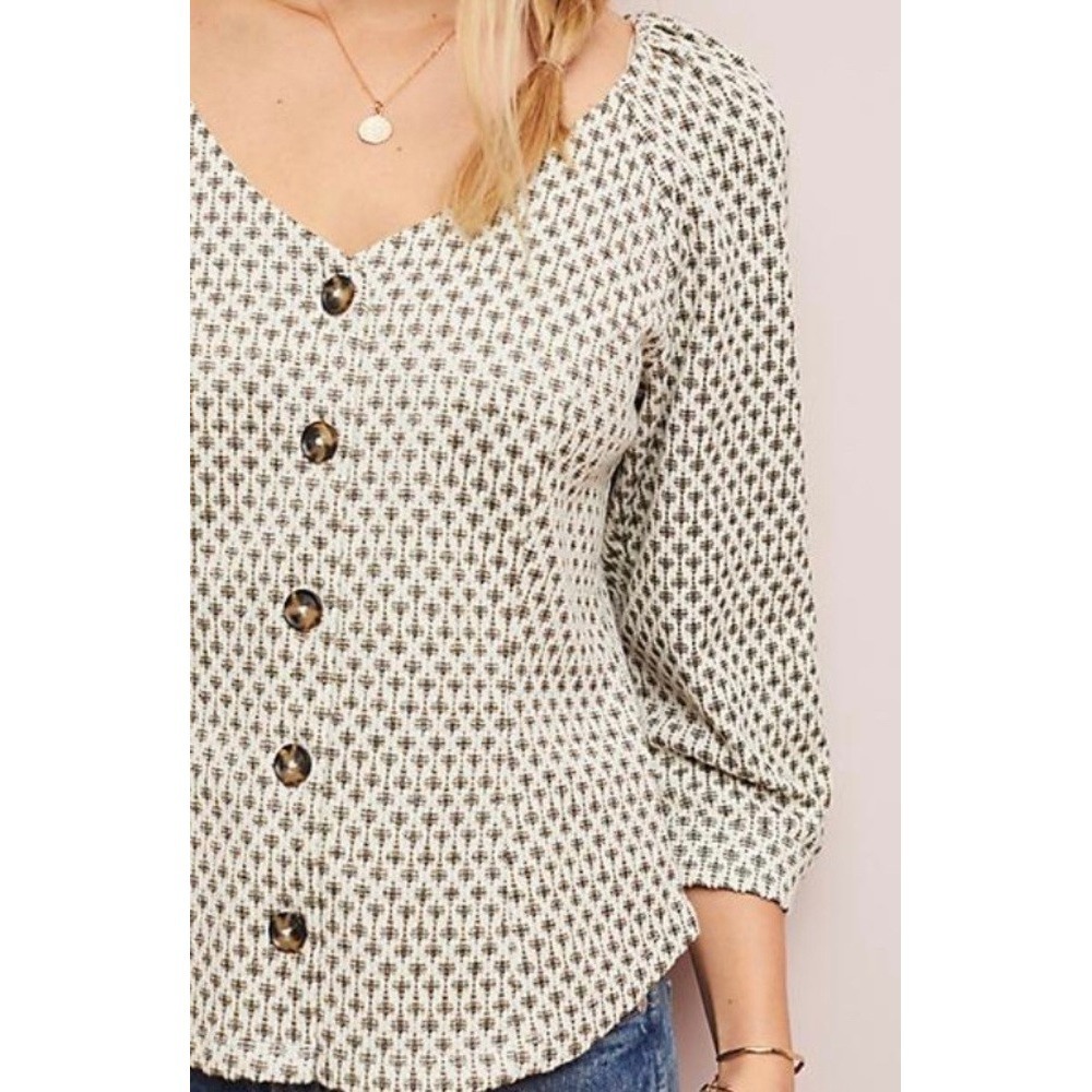 Anthropologie Ett:twa Coralie Top XS Cream Gold Metallic Button Puff Sleeve - Picture 5 of 14